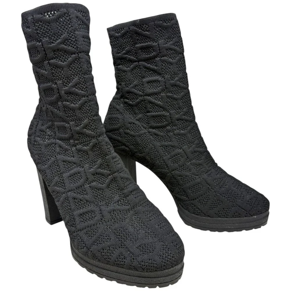 DKNY Tammy‎ Black Knit Logo Chunky Platform Bootie